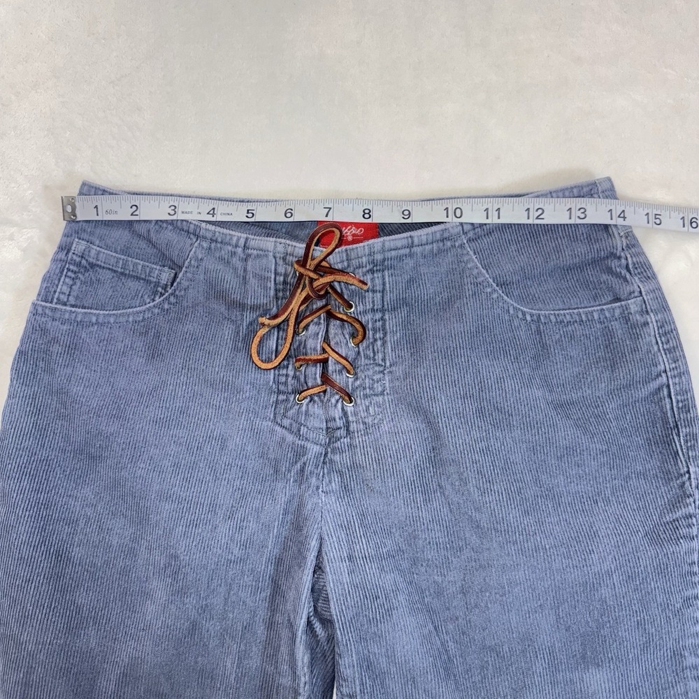 Vtg Y2K Mossimo‎ Corduroy Pant Jrs Sz 3 Blue Lace Up Boho Bootcut 90s Low Rise - Picture 7 of 14